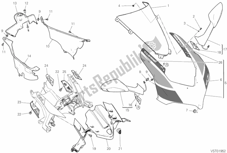 All parts for the Cowling of the Ducati Superbike Panigale V4 S Corse 1100 2019